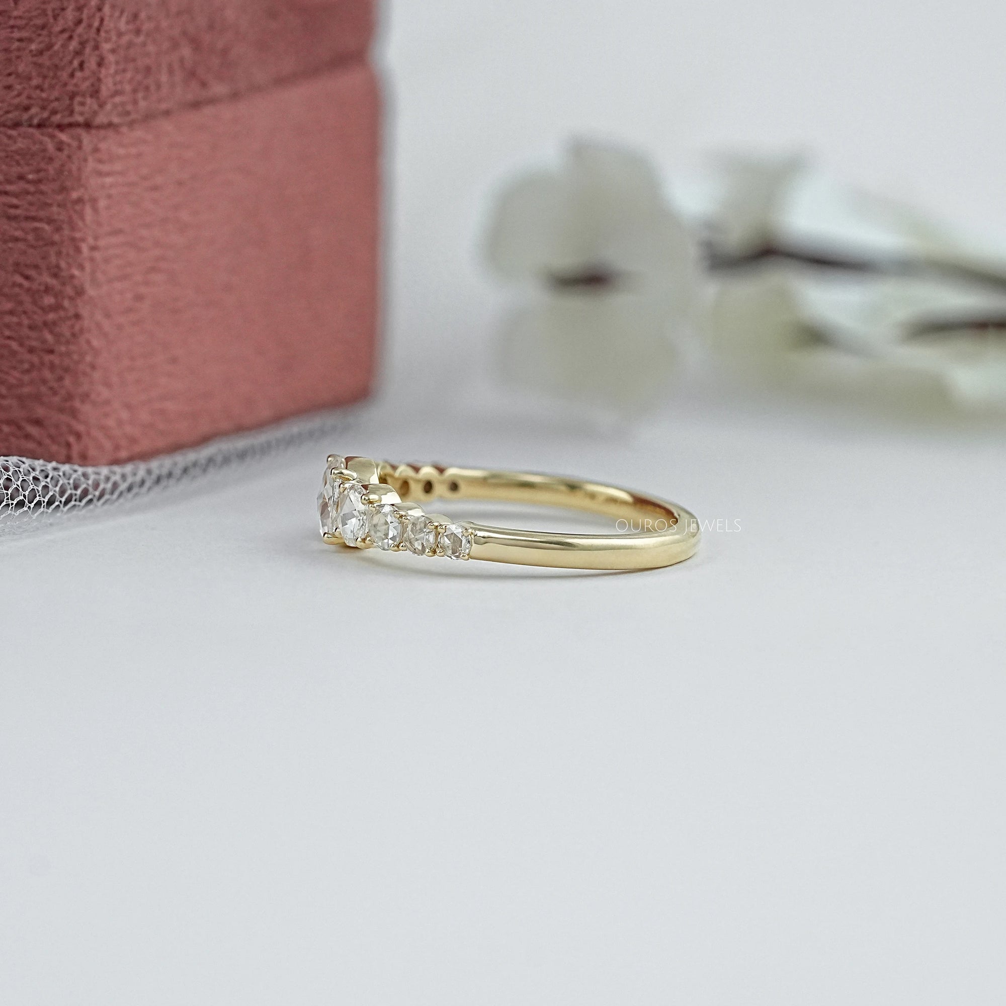 Round Rose Cut Lab Diamond Engagement Ring Ring