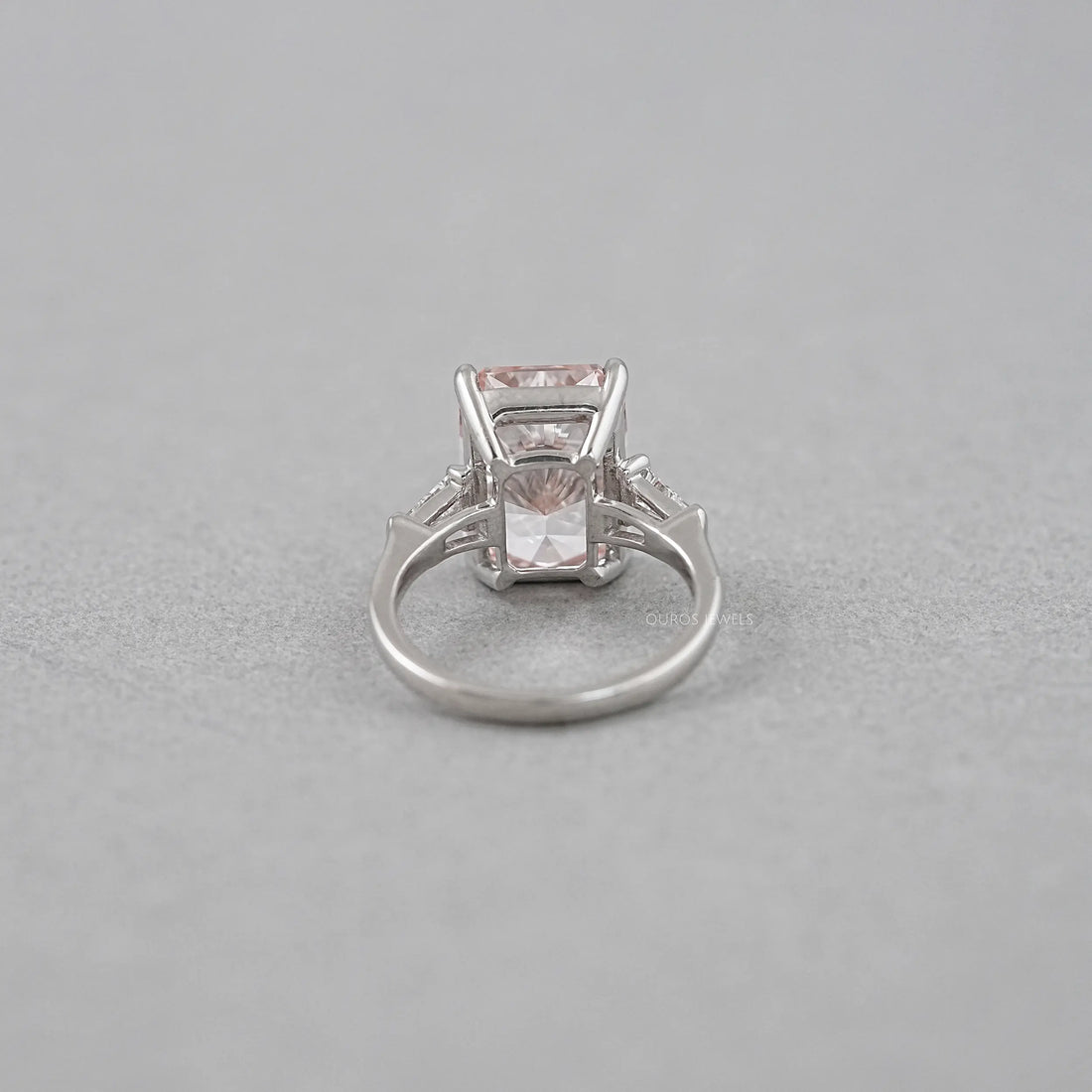 Pink Radiant Cut Lab Diamond Three Stone Ring Ring