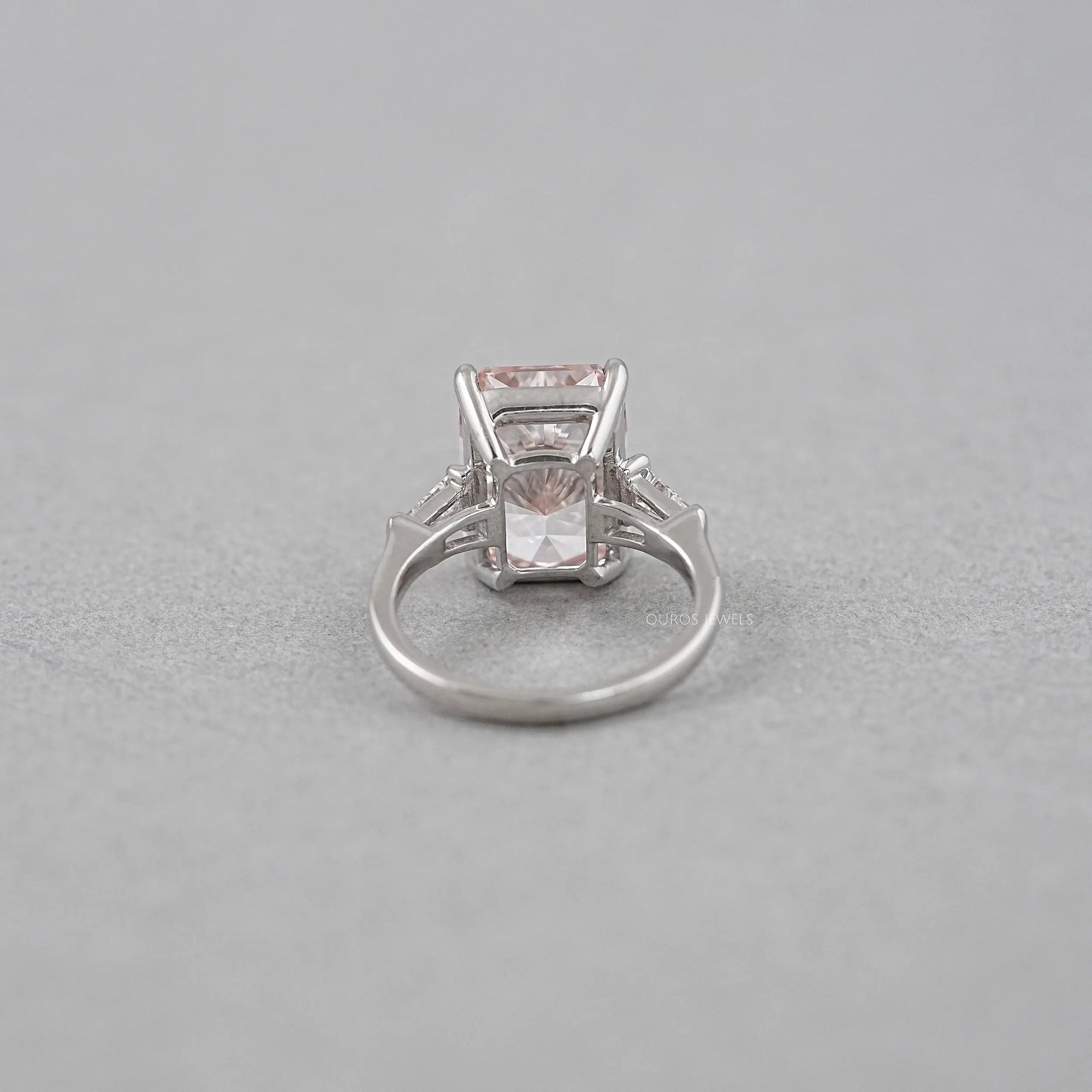 Pink Radiant Cut Lab Diamond Three Stone Ring Ring