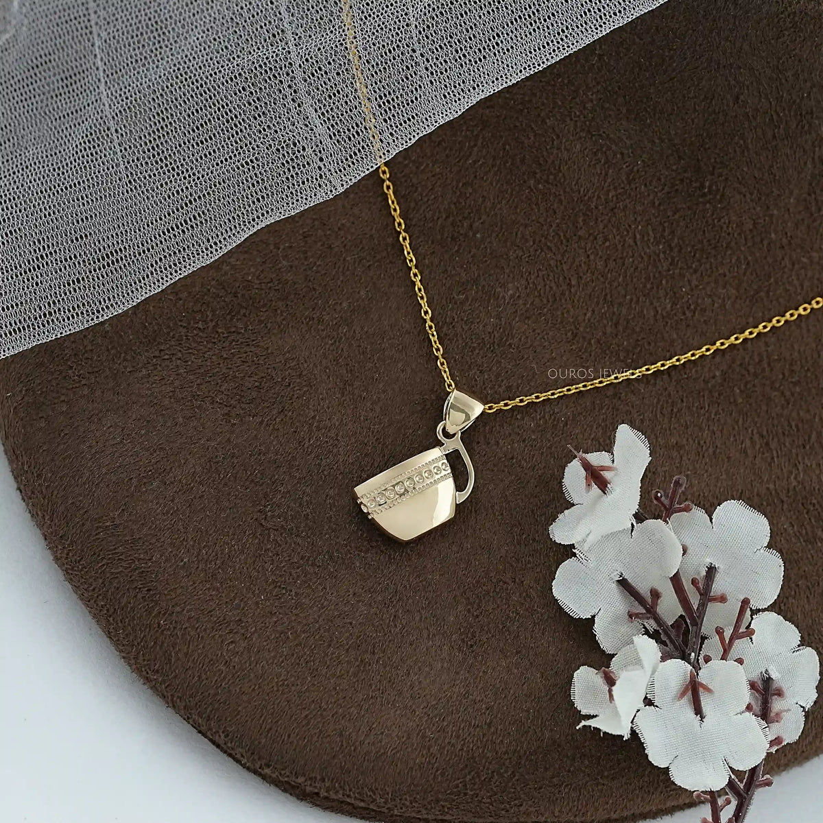 Yellow Gold Tea Cup Charm Pendant Necklaces