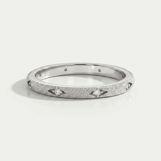 Textured Finish Dainty Diamond Wedding Band