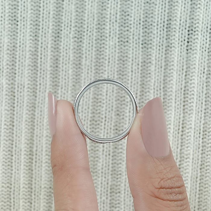 Textured Finish Dainty Diamond Wedding Band Ring