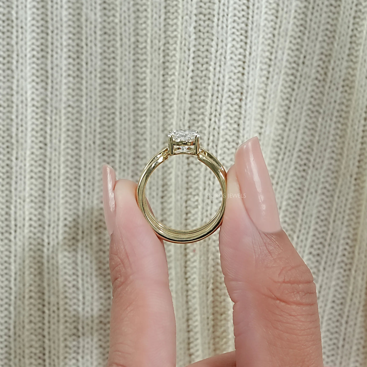 Three Row Oval Lab Diamond Bridal Ring Set Rings