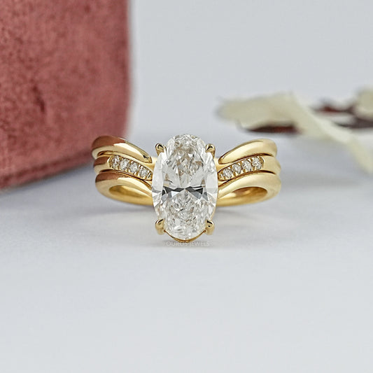 Three Row Oval Lab Diamond Bridal Ring Set Rings