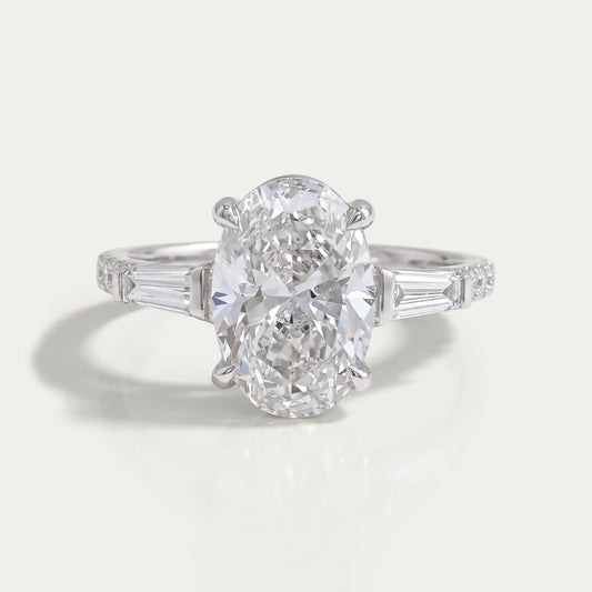 Oval Cut Three Stone Accent Diamond Engagement Ring