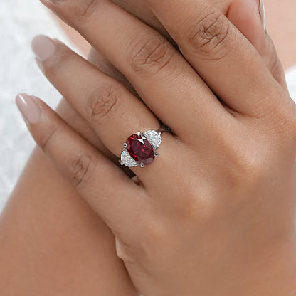 Ruby And Half Moon Diamond Three Stone Ring Ring