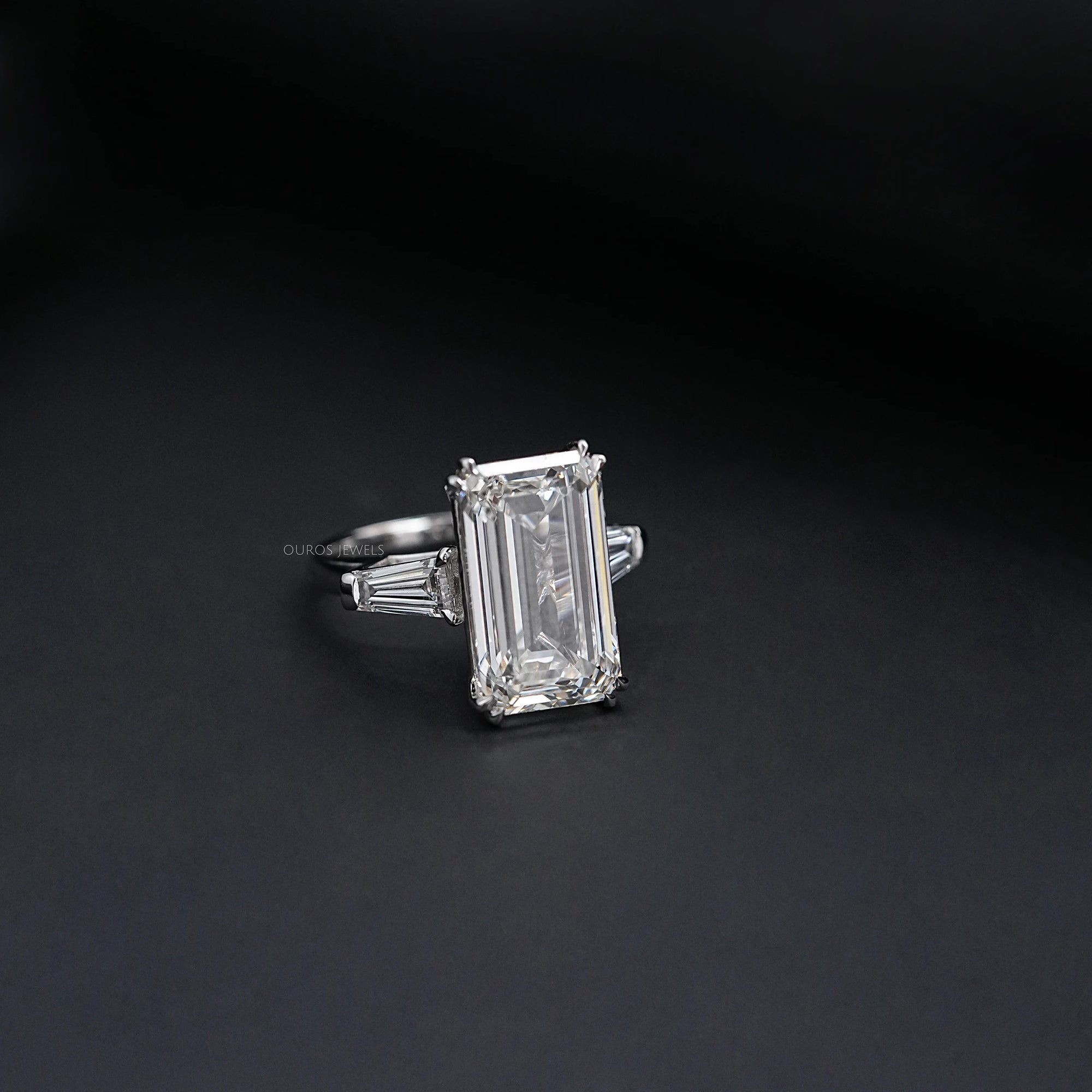 Emerald Three Stone Engagement Ring - Tapered Baguette Rings