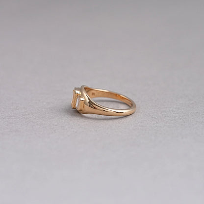 Bezel Set Yellow Emerald Cut 3 Stone Diamond Ring