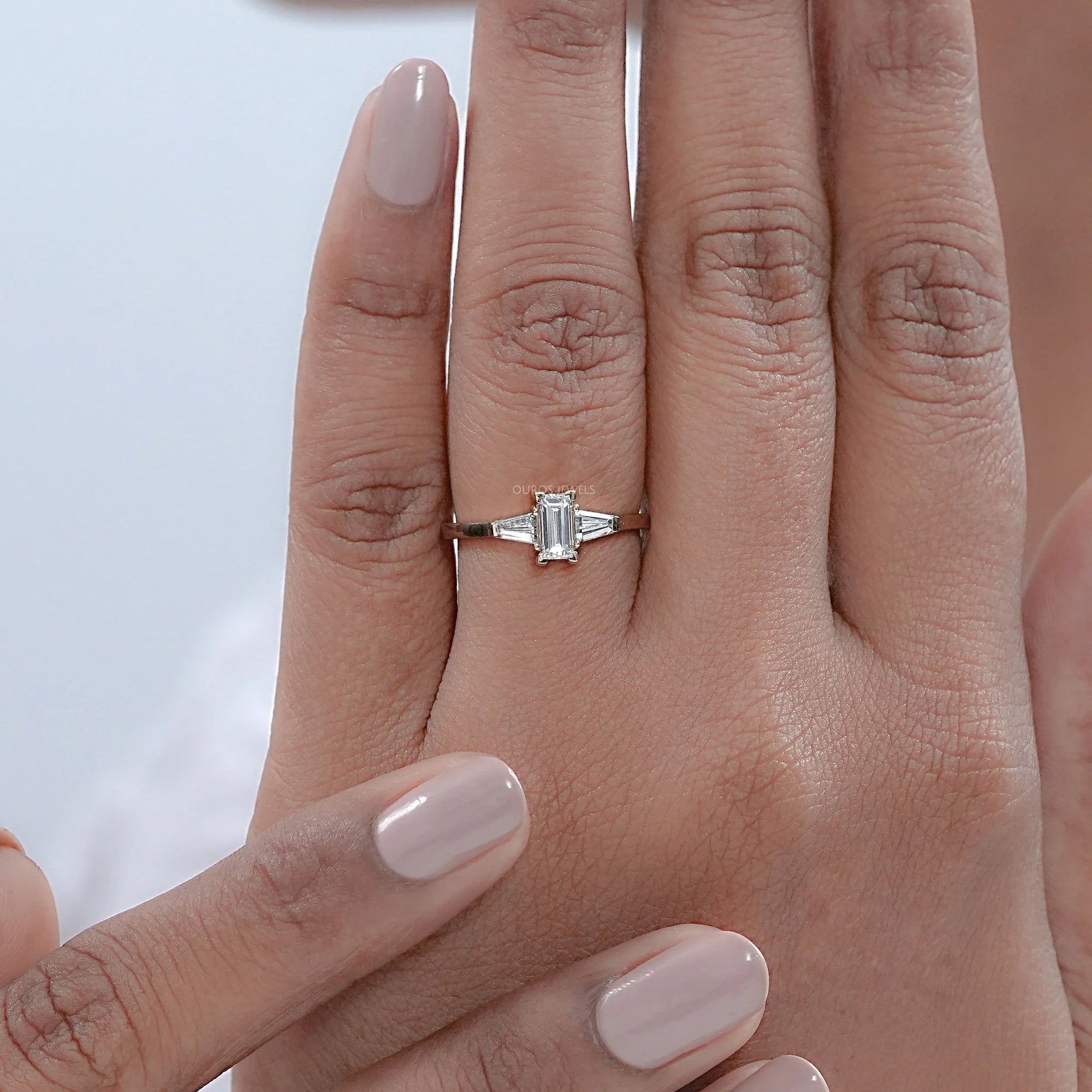 Baguette and Tapared Baguette Lab Diamond Three Stone Ring Rings