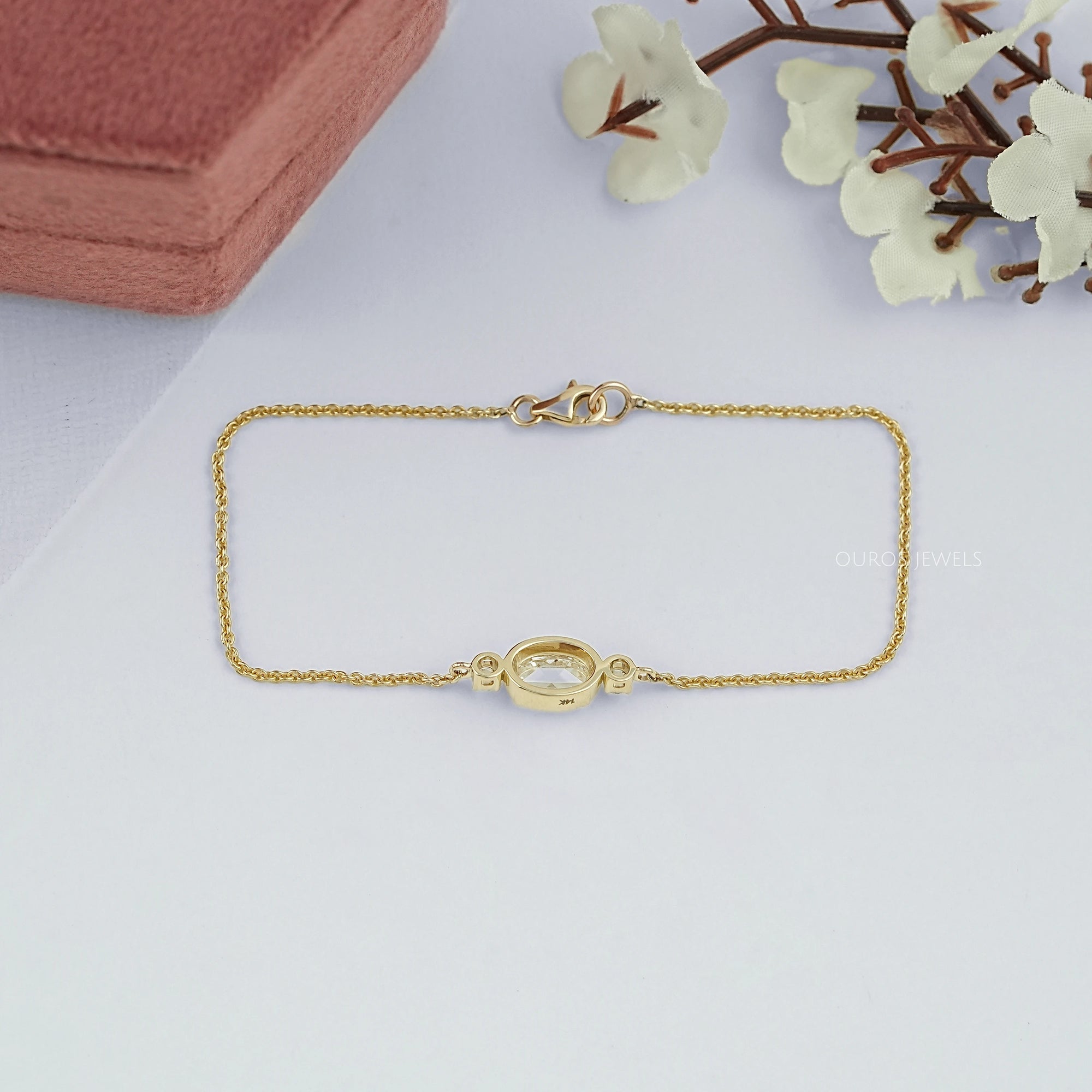 Three Stone Rose Cut Oval Bezel Chain Bracelet