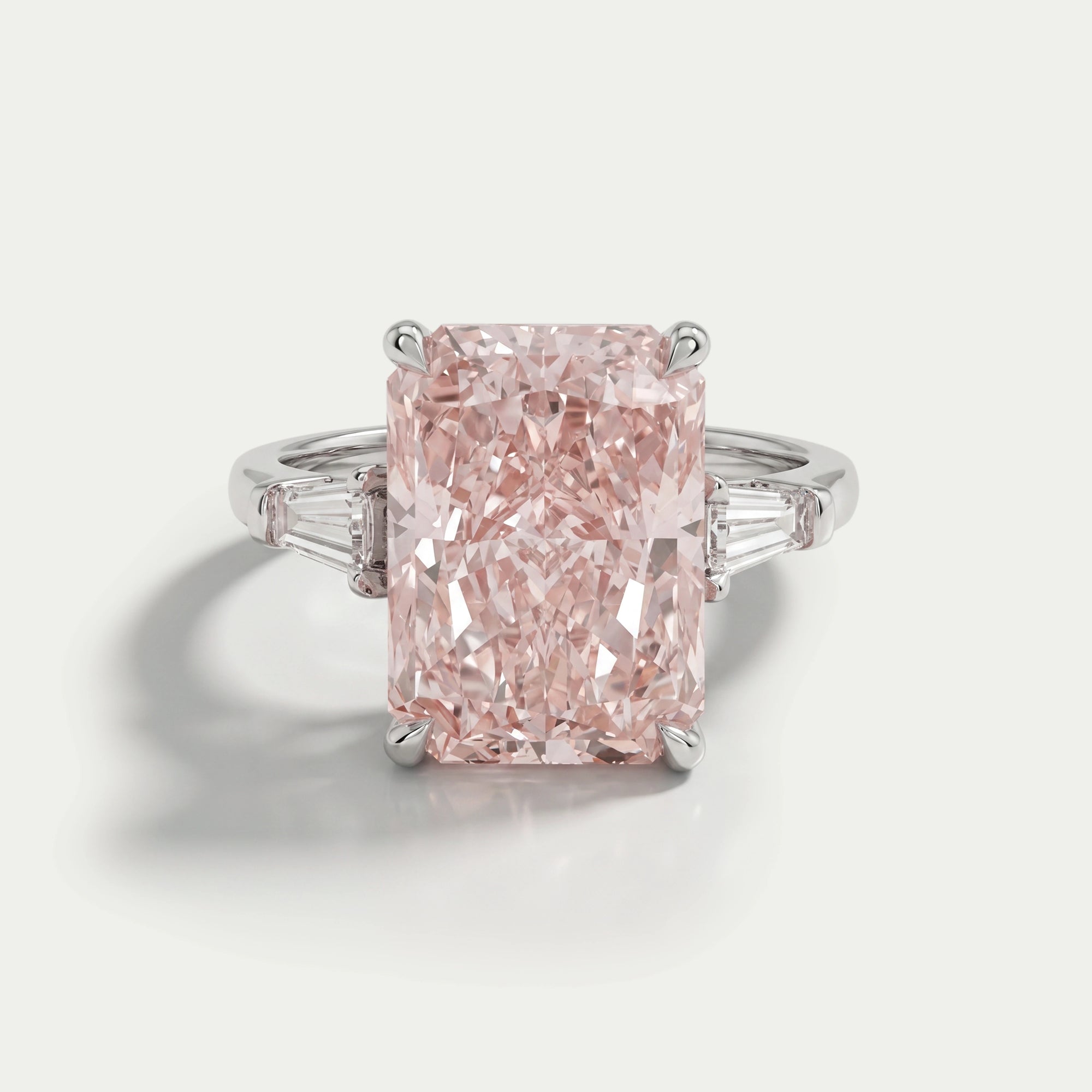 Pink Radiant Cut Lab Diamond Three Stone Ring Ring