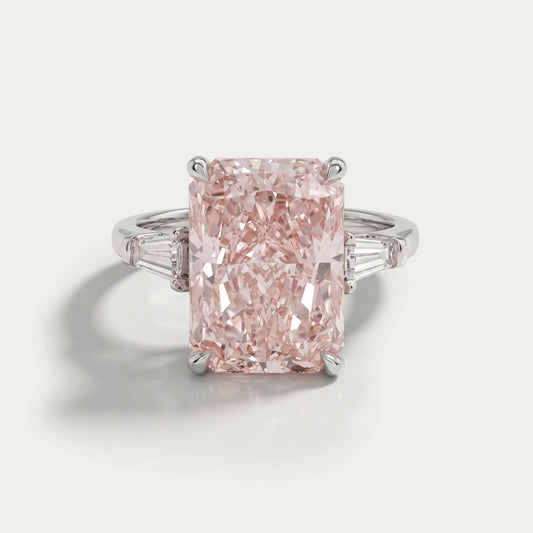 Pink Radiant Cut Lab Diamond Three Stone Ring Ring