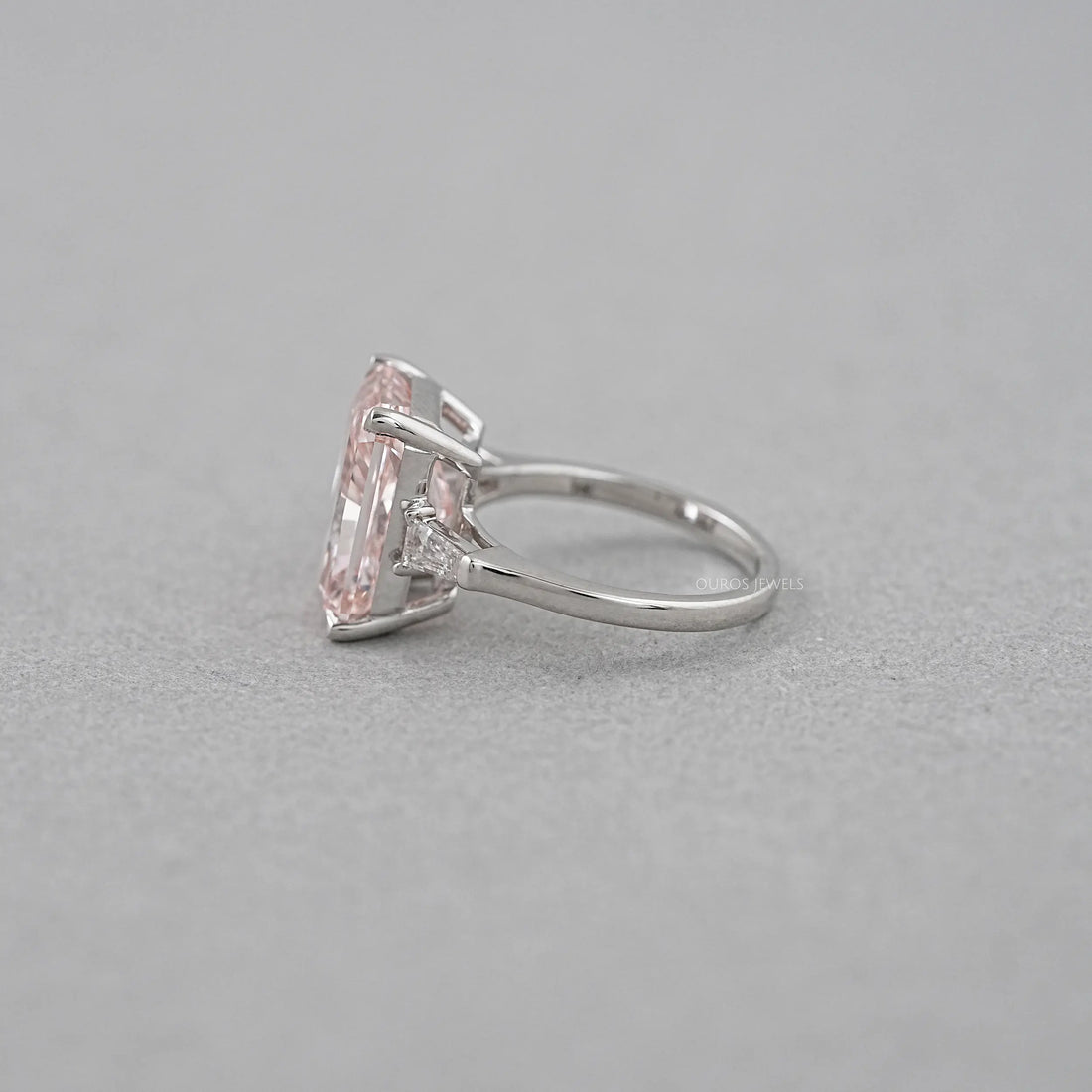 Pink Radiant Cut Lab Diamond Three Stone Ring Ring