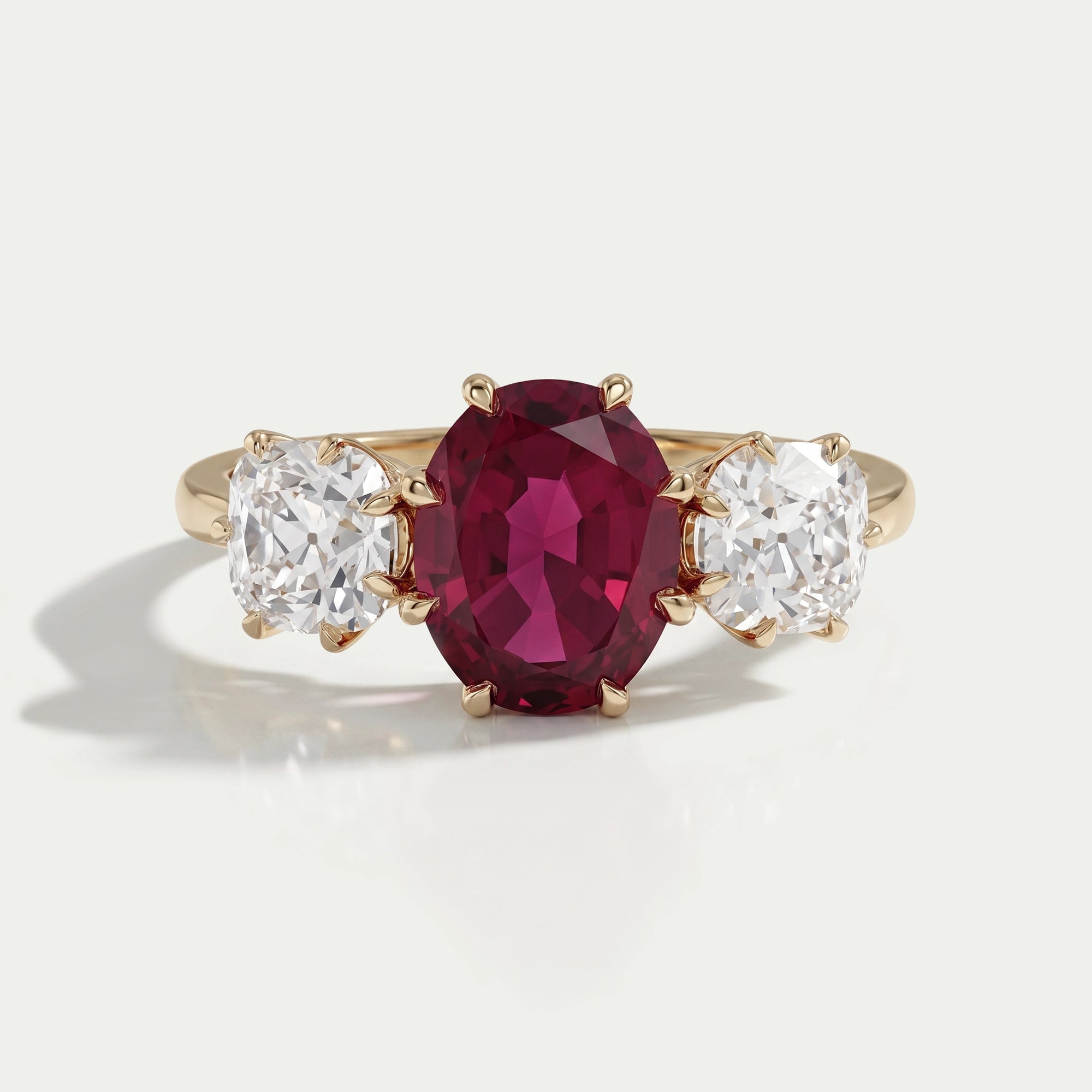 Three Stone Ruby Oval Gemstone Engagement Ring