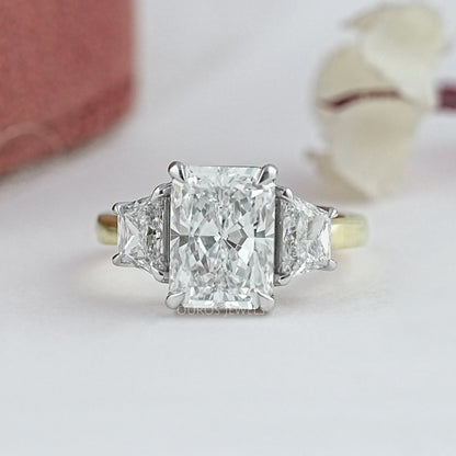 Three Stone Radiant And Trapezoid Lab Diamond Ring Ring
