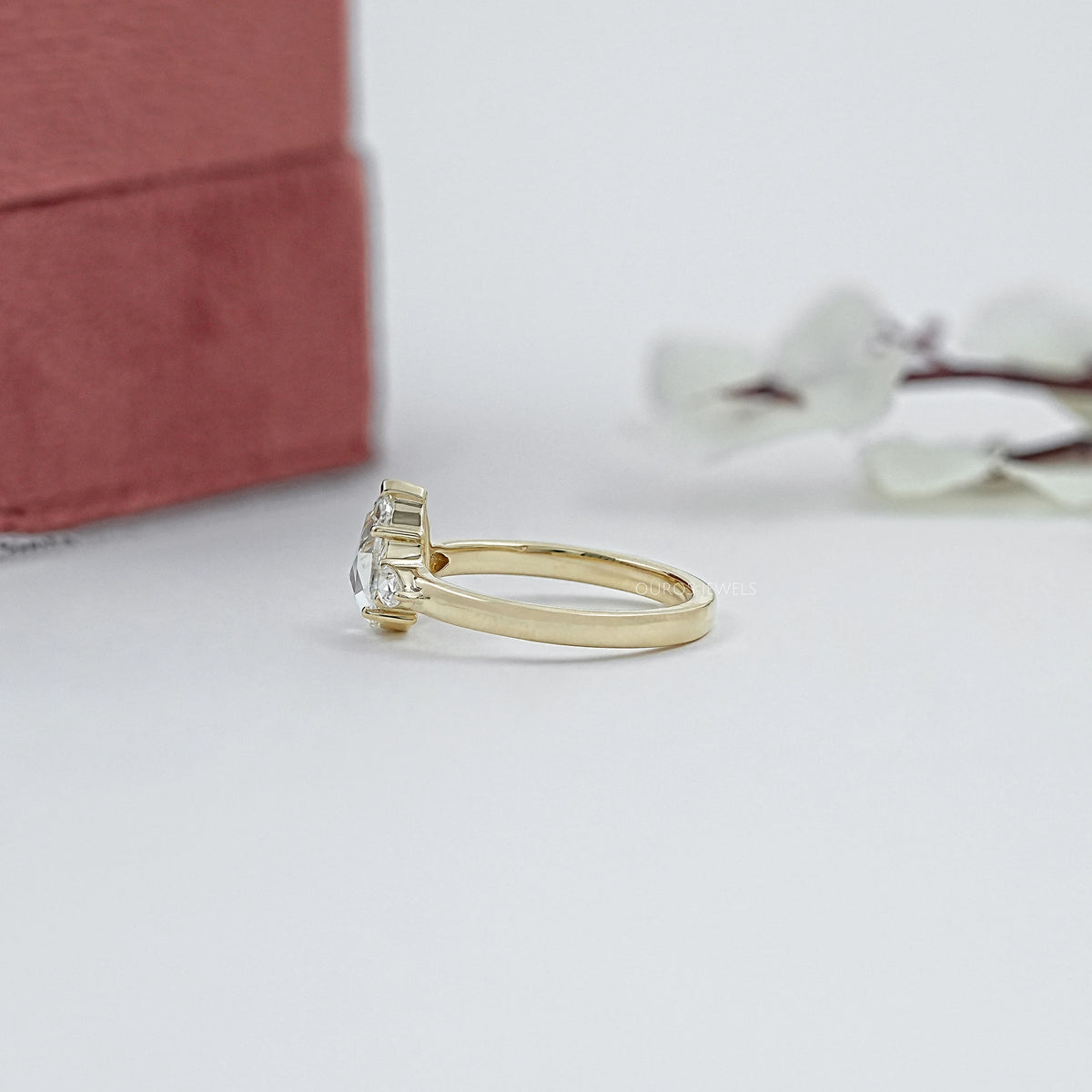 Three Stone Rose Cut Pear Diamond Engagement Ring Ring