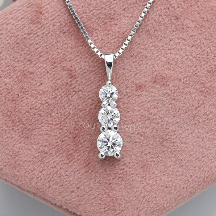 3 Stone Round Cut Lab Diamond Bar Pendant