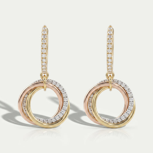 Round Lab Diamond Trinity Hoop Dangle Earrings