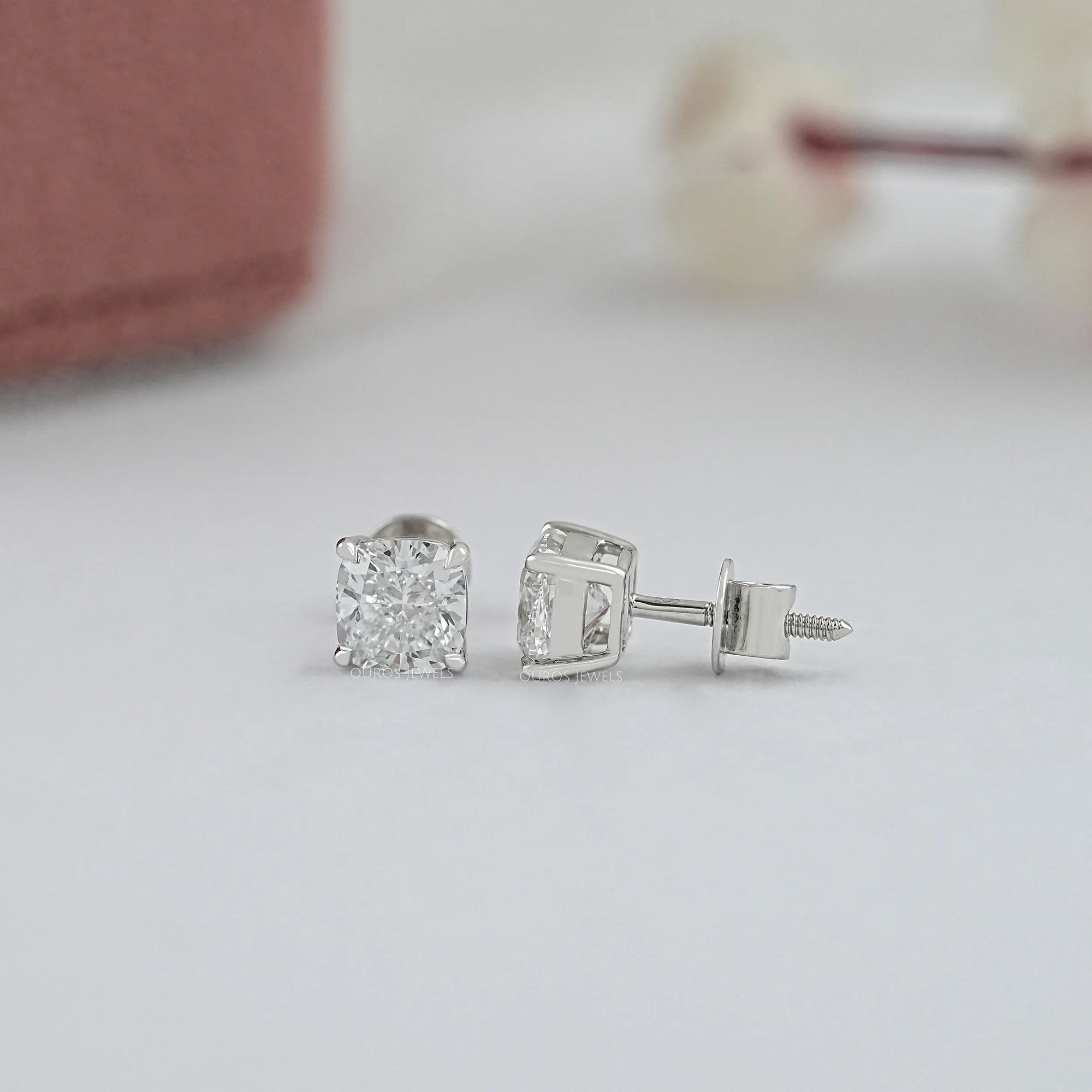 Square Cushion Cut Lab Diamond Solitaire Stud Earrings