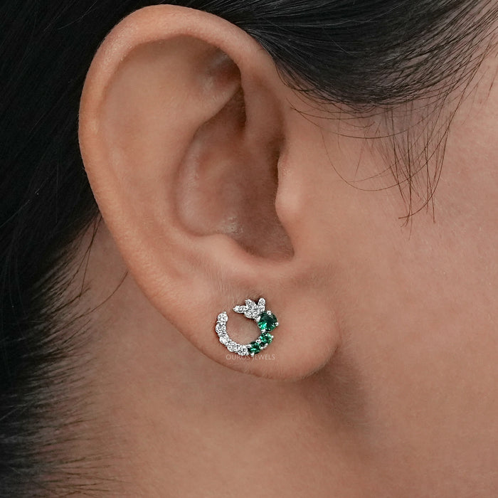 Green Gemstone Spiral Stud Earrings