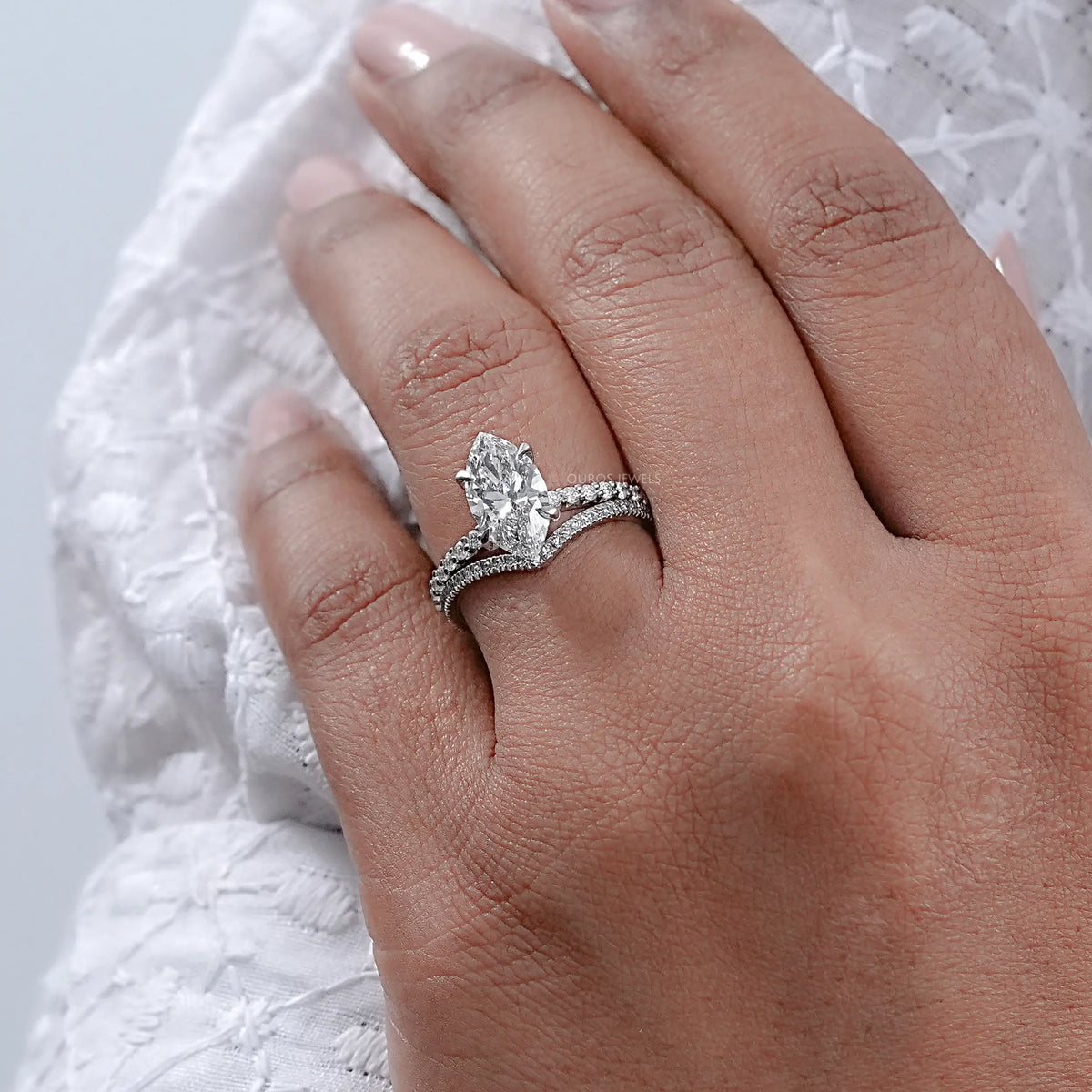Marquise Lab Diamond Solitaire Accent Bridal Ring Set Rings