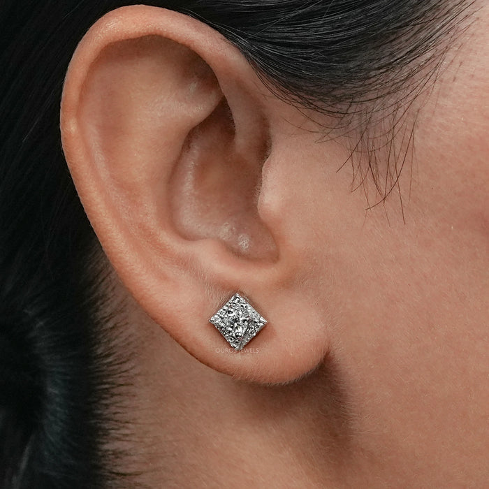 Round Cut Lab Diamond Small Square Stud Earrings