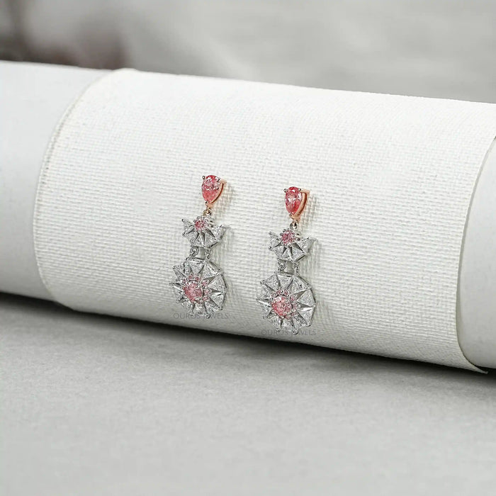 Pink Diamond Starburst Drop Earrings