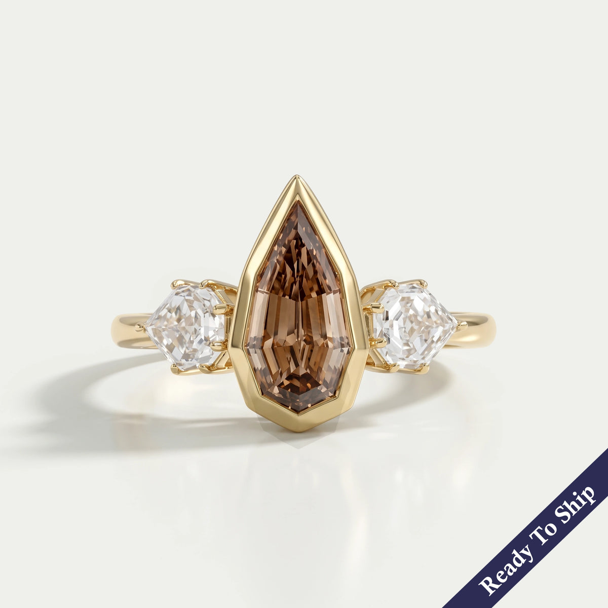 Trilogy Champagne Step Cut Pear Diamond Bezel Ring Ring
