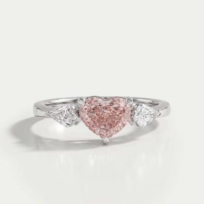 3 Stone Pink Heart Cut Diamond Engagement Ring Ring