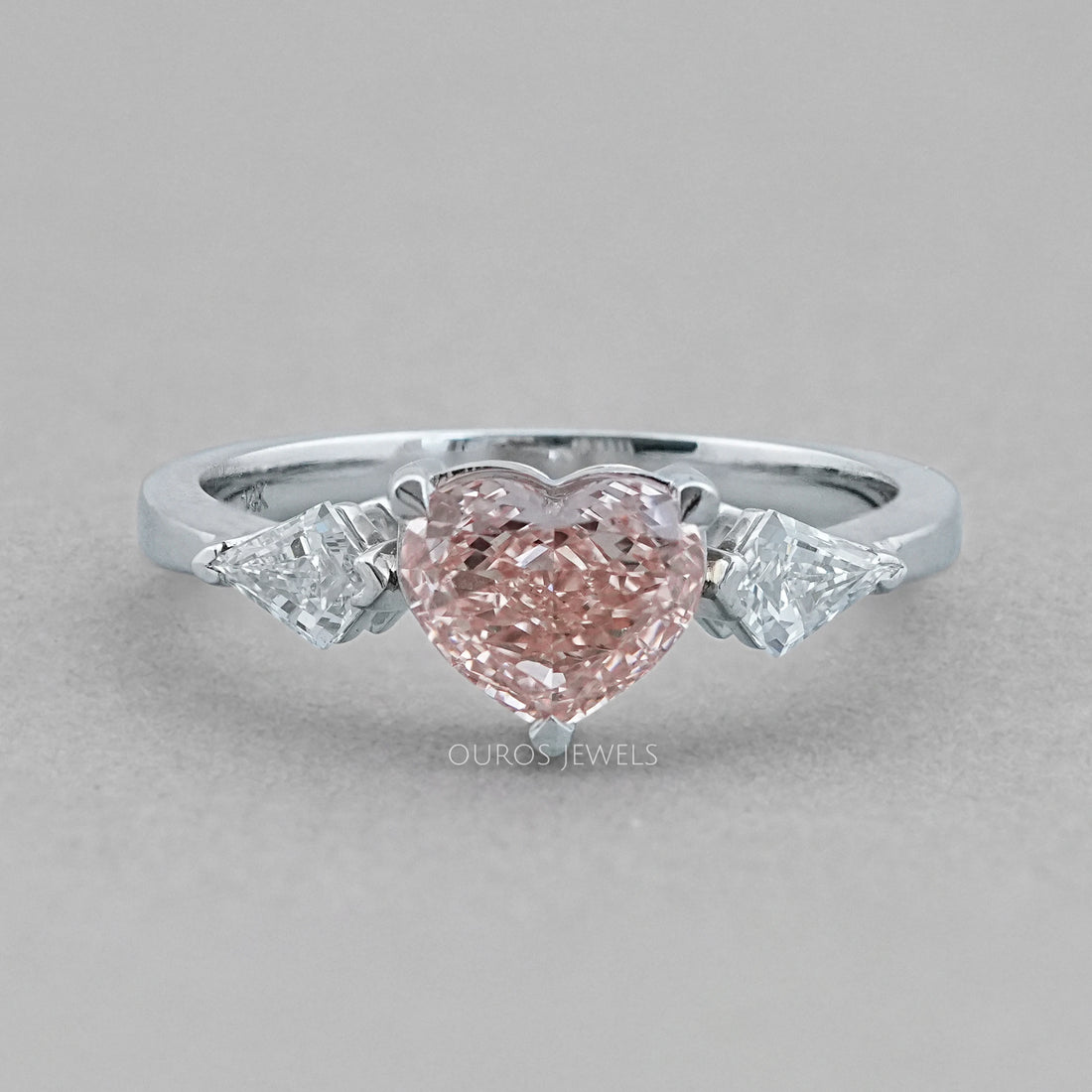 3 Stone Pink Heart Cut Diamond Engagement Ring Ring