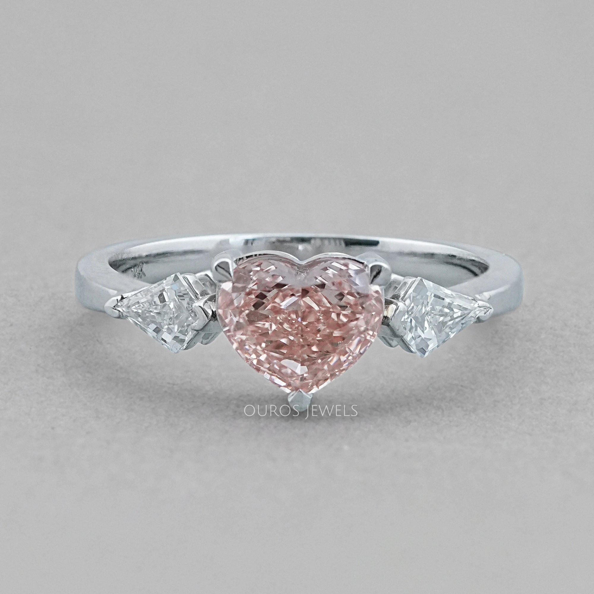 3 Stone Pink Heart Cut Diamond Engagement Ring Ring