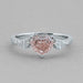 front view of fancy pink heart cut lab diamond 3 stone engagement ring