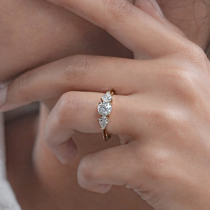 Bague de fiançailles avec 3 diamants de laboratoire à taille ronde