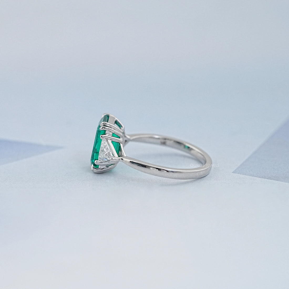 Emerald And Triangle Cut Trio Engagement Ring Rings