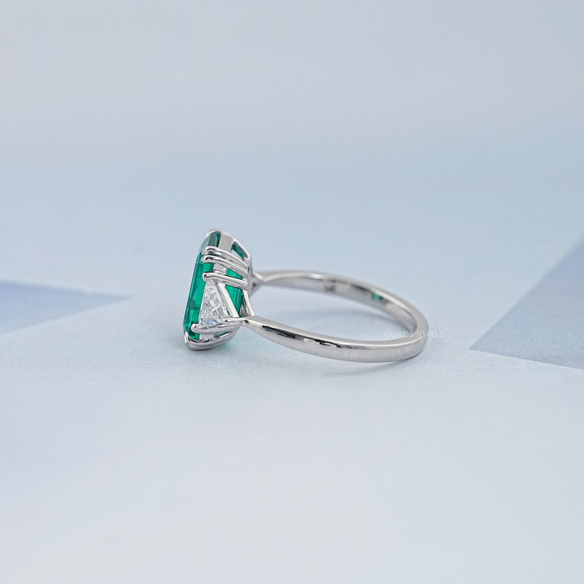 Emerald And Triangle Cut Trio Engagement Ring Rings
