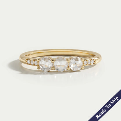 3 Stone Rose Cut Round Diamond Accent Ring
