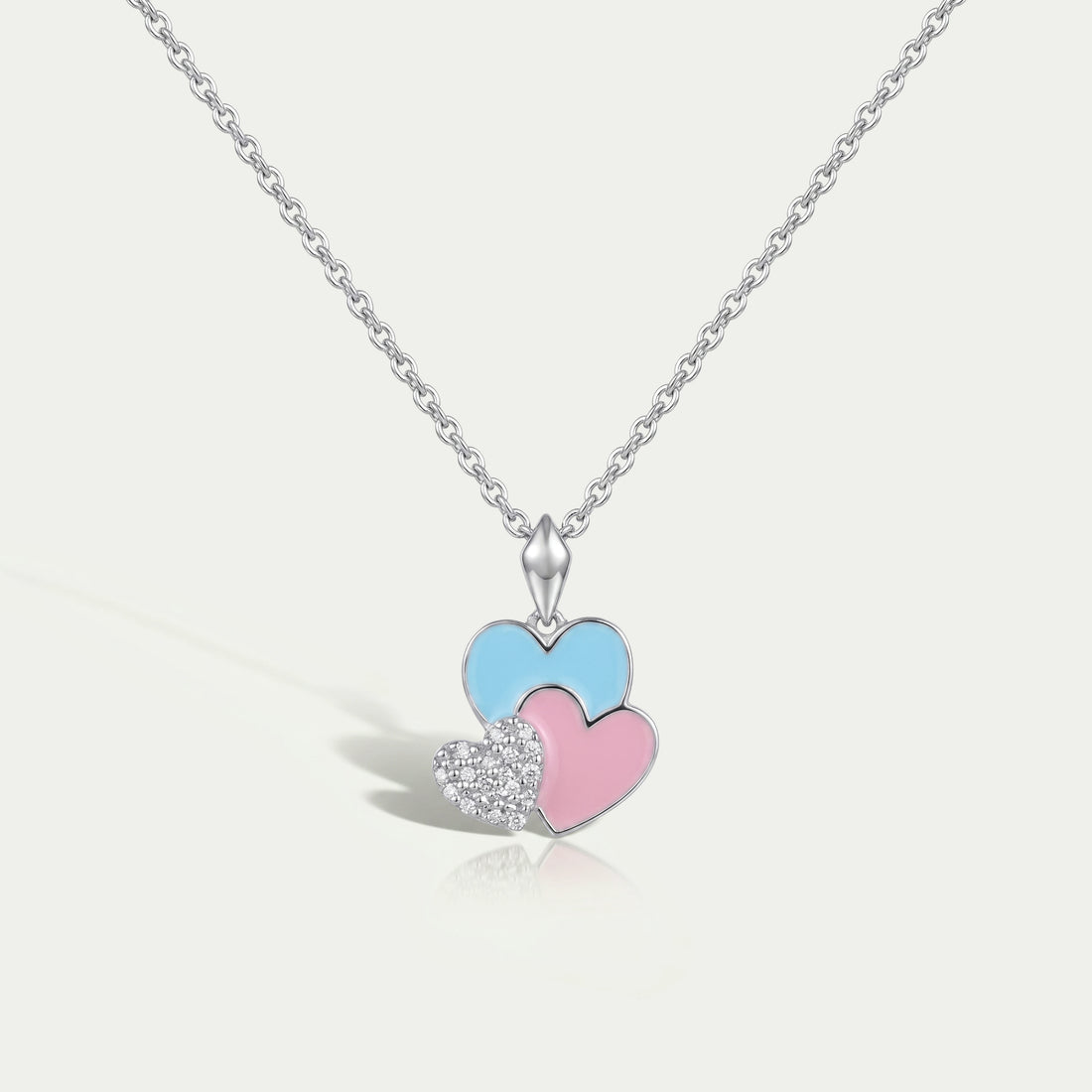 Colorful Triple Heart Tiny Round Diamond Pendant For Kids
