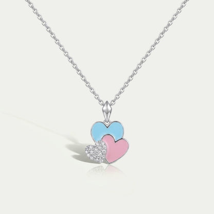 Colorful Triple Heart Tiny Round Diamond Pendant For Kids