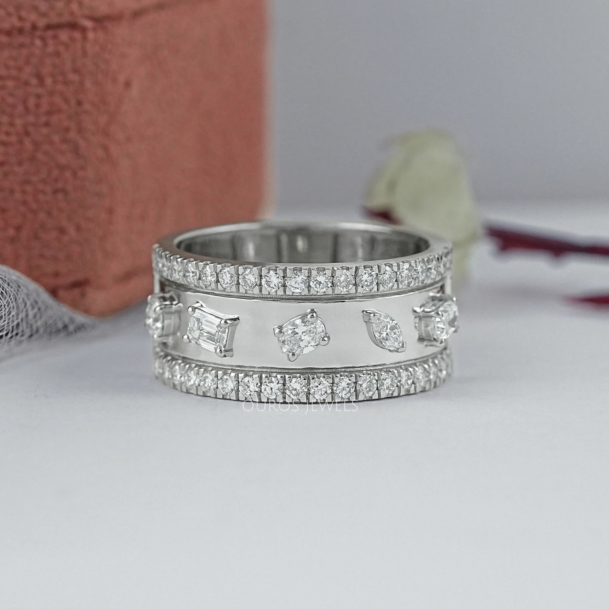 Triple Row Mixed Diamond Eternity Band Ring