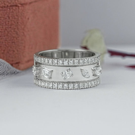 Triple Row Mixed Diamond Eternity Band Ring