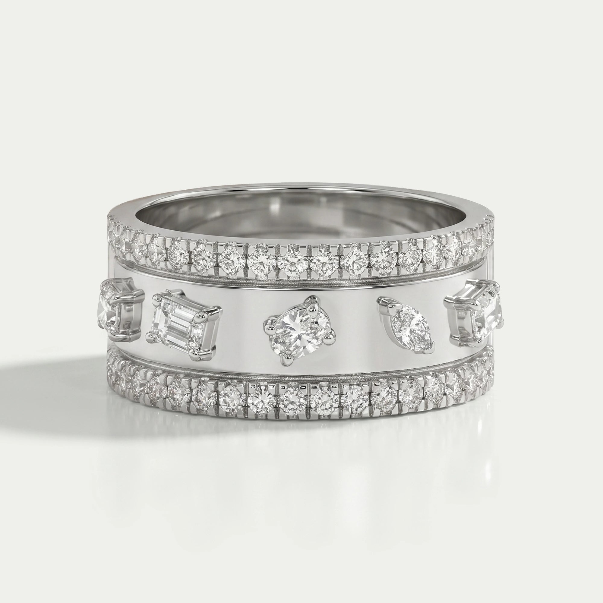 Triple Row Mixed Diamond Eternity Band Ring