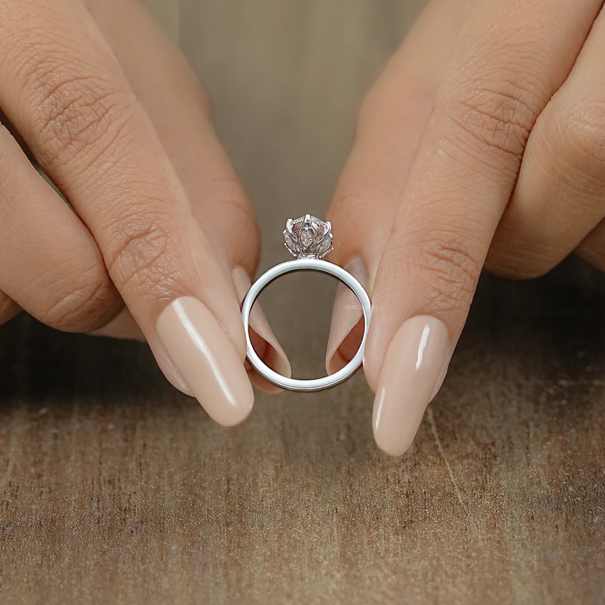 Tulip Hidden Halo Marquise Diamond Ring Ring