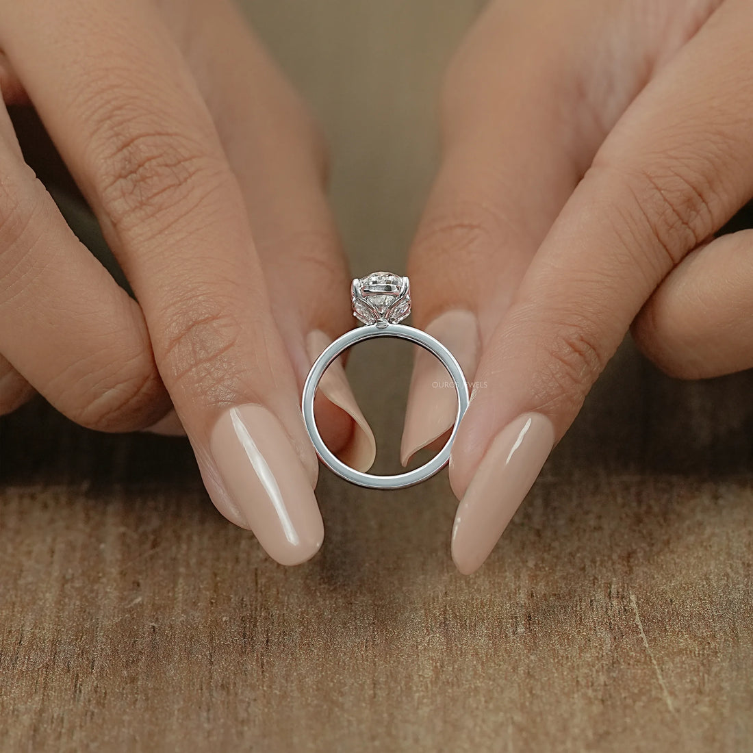 Lab Grown Oval Diamond Tulip Solitaire Ring Ring