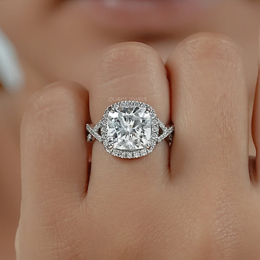 Twisted Square Cushion Cut Hidden Halo Ring Rings