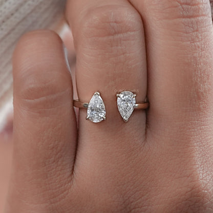 Two Stone Pear Lab Diamond Toi Et Moi Open Cuff Ring