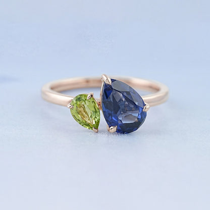 Sapphire And Green Pear Gemstone Toi Et Moi Ring