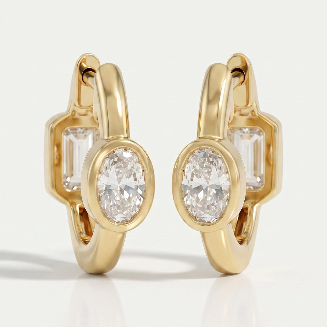 Two Stone Lab Diamond Bezel Set Hoop Earrings Earrings