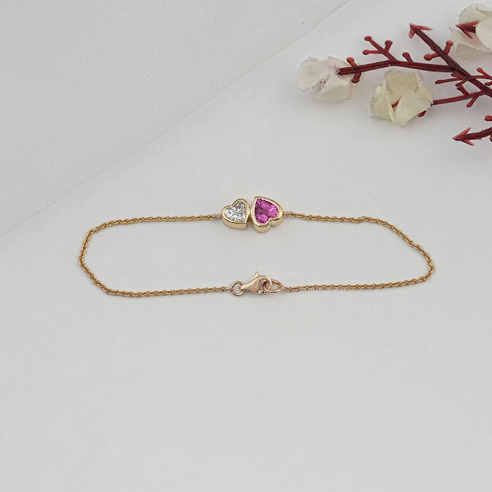 Pink Heart Gemstone Toi Moi Chain Bracelet