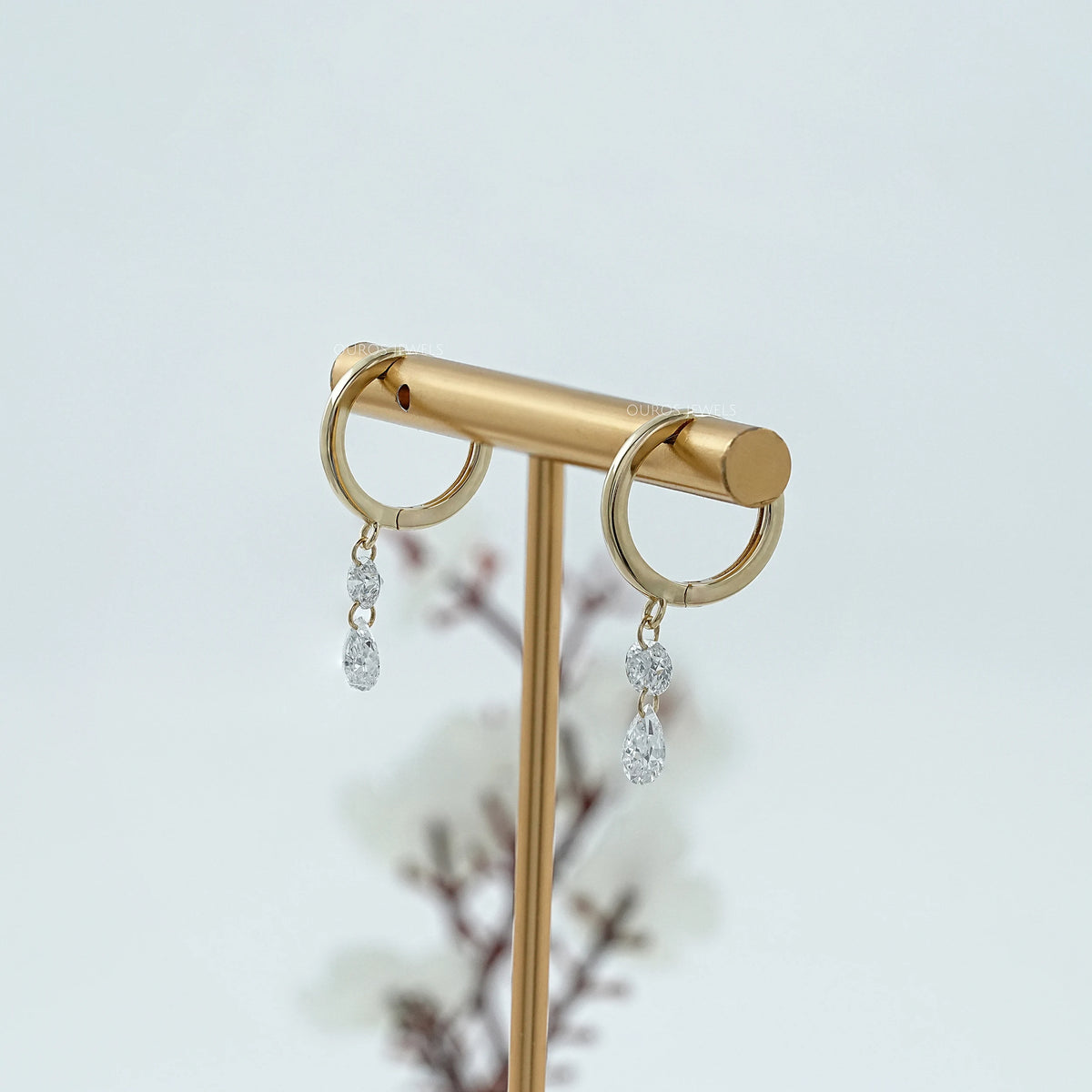Two Stone Lab Diamond Dangle Hoop Earrings Earring
