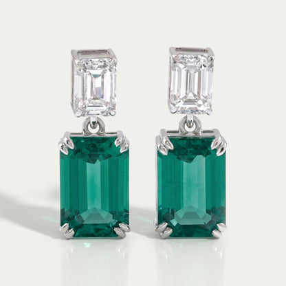 Two Stone Green Emerald Gemstone Drop Earrings Earrings